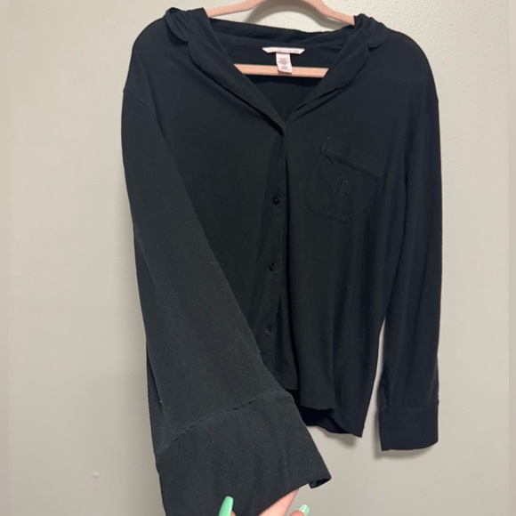VS Black Button Up VS Logo Pocket Pajama Shirt - Picture 3 of 8